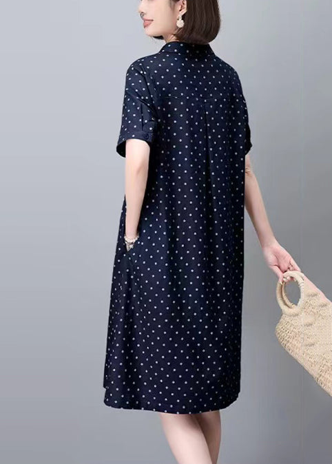 Mid Pan Summer Cotton Pring Peter Classy Navy Dress Dot Collar