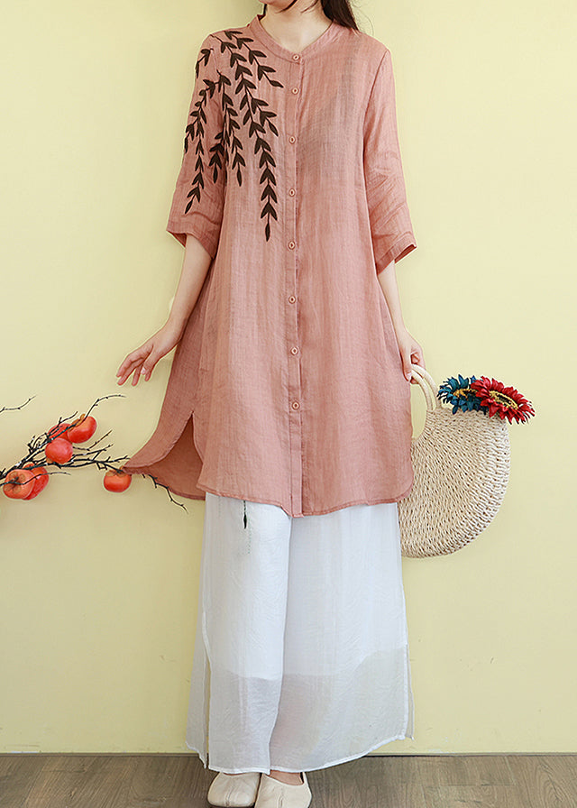 Classy Orange Embroidered Linen Mid Dresses Summer TM004