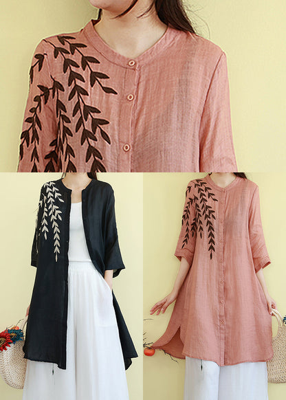 Classy Orange Embroidered Linen Mid Dresses Summer TM004