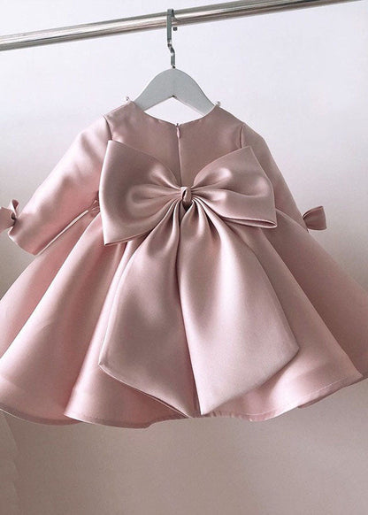 Classy Pink O-Neck Patchwork Kids Long Dress Spring YS011