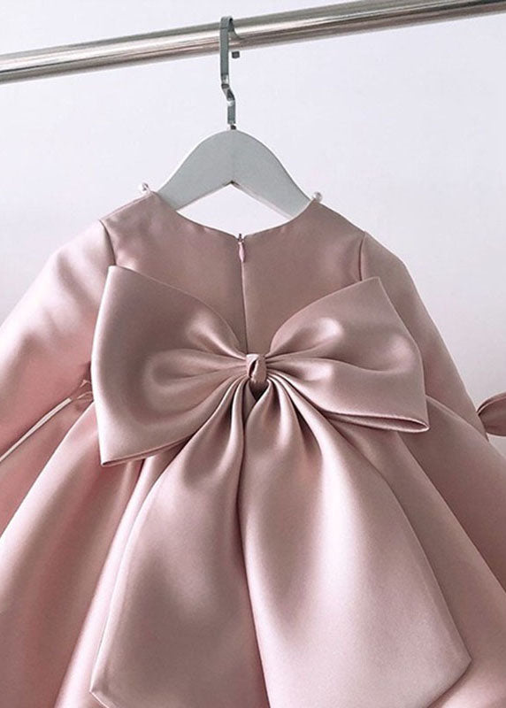 Classy Pink O-Neck Patchwork Kids Long Dress Spring YS011