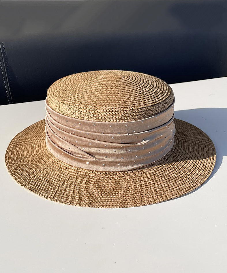 Hat Woven Straw Zircon Satin Purple Cloche Classy