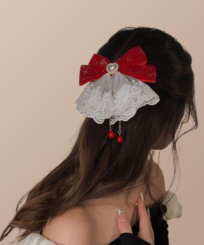 Tassel Alloy Crystal Hairpin Classy Red Love Bow