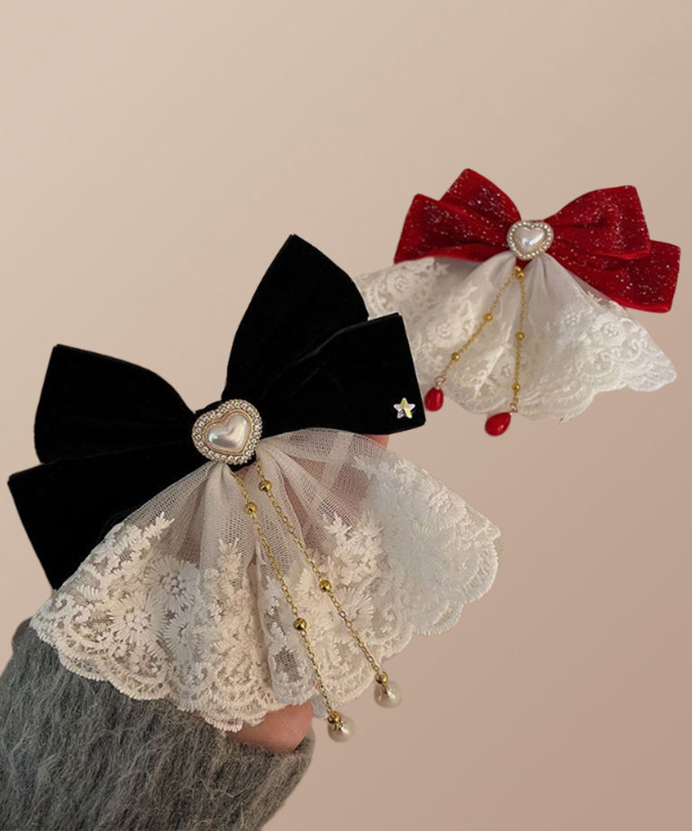 Tassel Alloy Crystal Hairpin Classy Red Love Bow