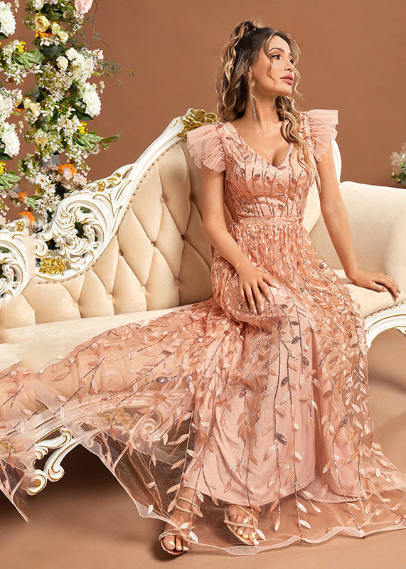 Waist Patchwork Classy Dresses High Summer Maxi Tulle Ruffled