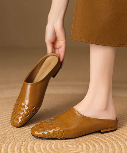 Classy Leather Splicing Comfy Slide Black Sandals Cowhide