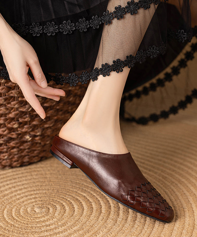 Classy Leather Splicing Comfy Slide Black Sandals Cowhide