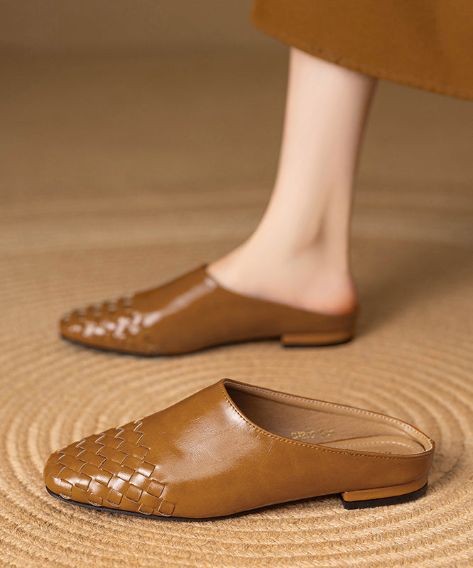 Classy Leather Splicing Comfy Slide Black Sandals Cowhide