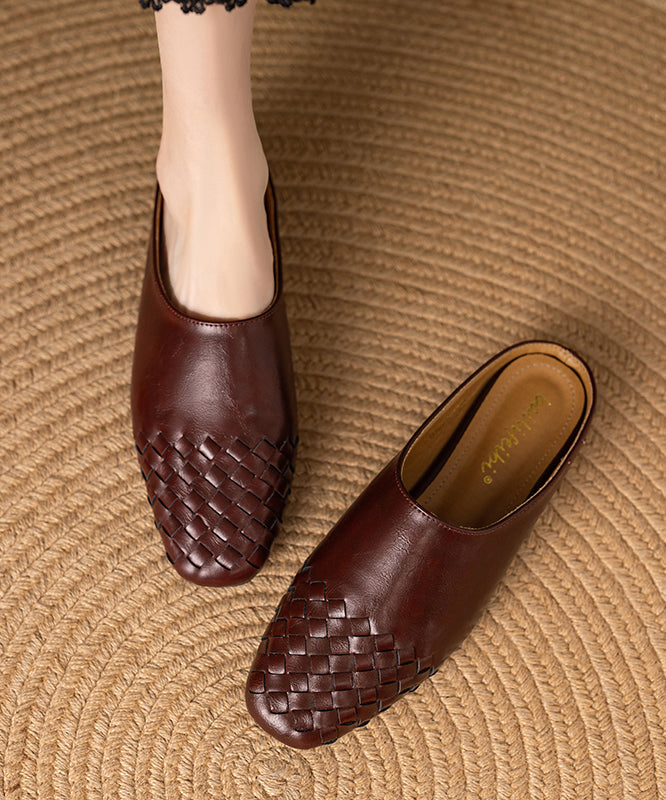 Classy Leather Splicing Comfy Slide Black Sandals Cowhide