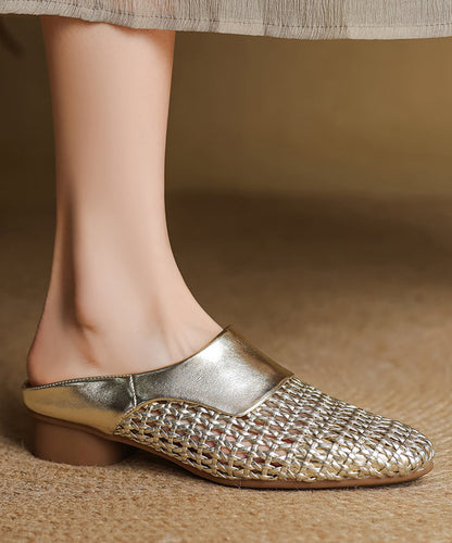 Black Splicing Sheepskin Slide Classy Breathable Out Hollow