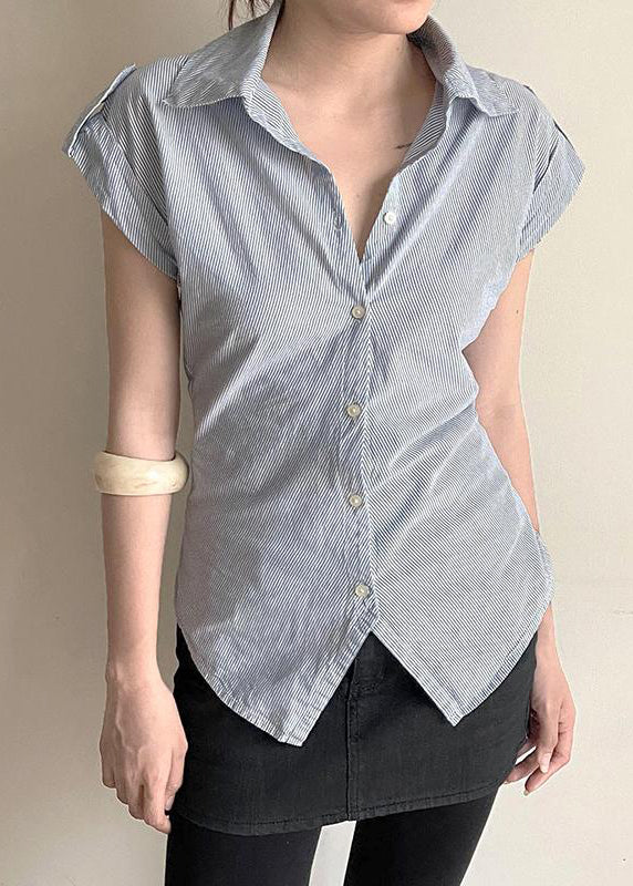Classy Blouses Peter Striped Summer Button Collar Pan Cotton