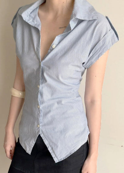 Classy Blouses Peter Striped Summer Button Collar Pan Cotton