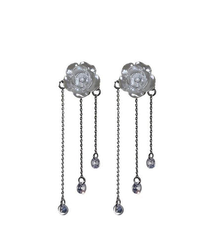 Alloy White Tassel Classy Earrings Crystal Drop Camellia
