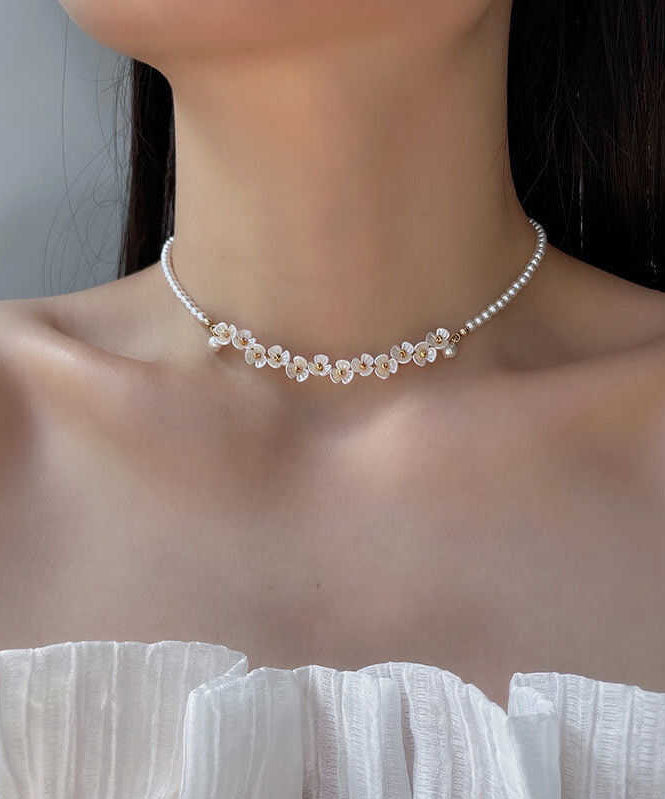 Bead Alloy Classy White Gratuated Floral Pear Necklace