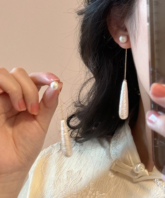 Earrings Drop Classy Water Tassel Pearl Alloy White