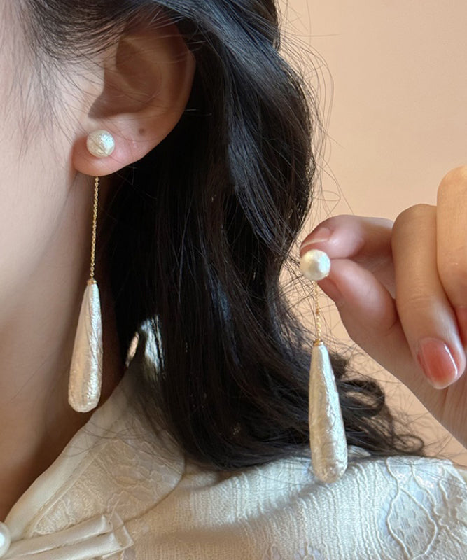 Earrings Drop Classy Water Tassel Pearl Alloy White