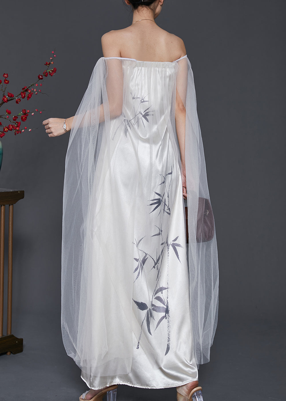 Classy White Cold Shoulder Patchwork Tulle Dress Summer SD1079
