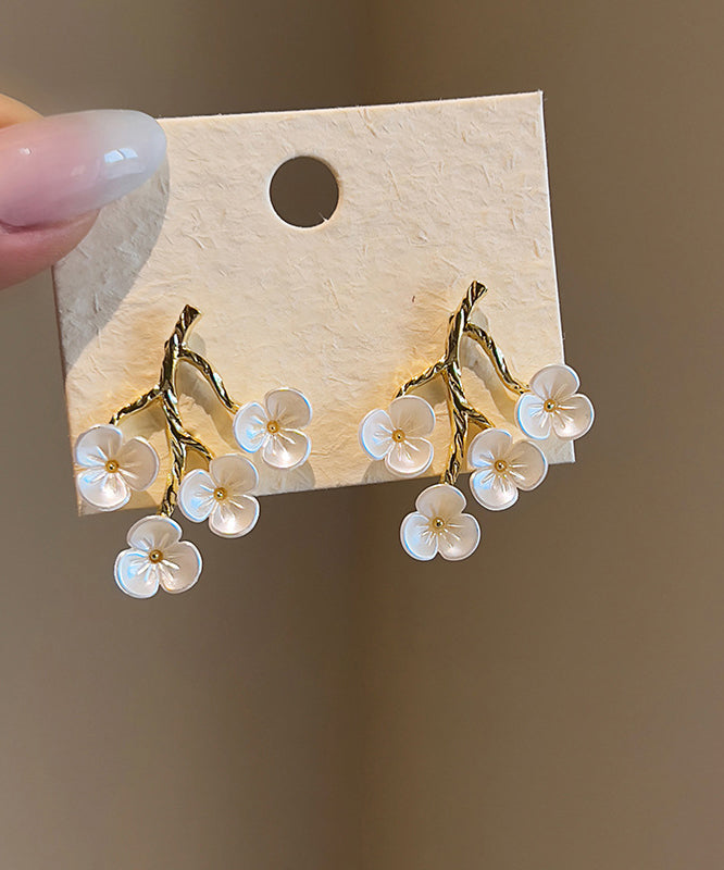 Blossom Classy Copper Stud Alloy White Earrings Peach Resin