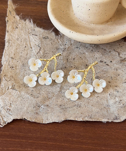 Blossom Classy Copper Stud Alloy White Earrings Peach Resin