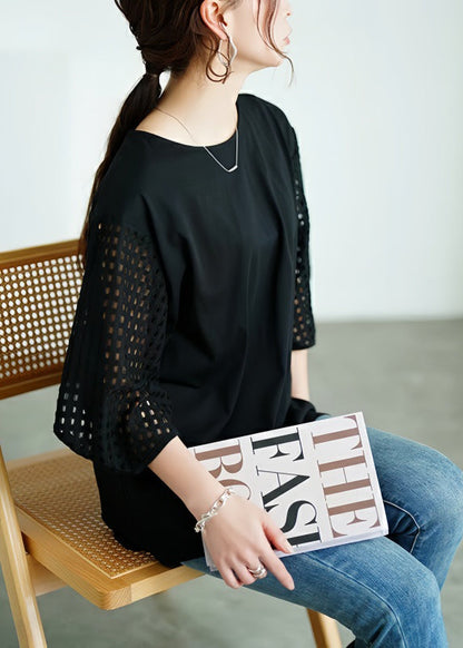 Cotton Out Oversized Tops Tank Hollow Patchwork White Classy