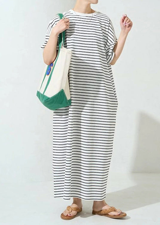 Classy Striped Dress Cotton Oversized Summer Maxi White