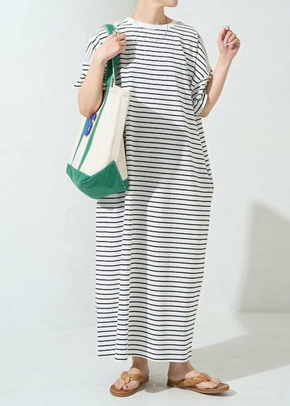 Classy Striped Dress Cotton Oversized Summer Maxi White