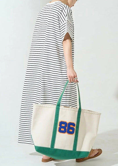 Classy Striped Dress Cotton Oversized Summer Maxi White