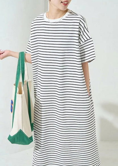 Classy Striped Dress Cotton Oversized Summer Maxi White