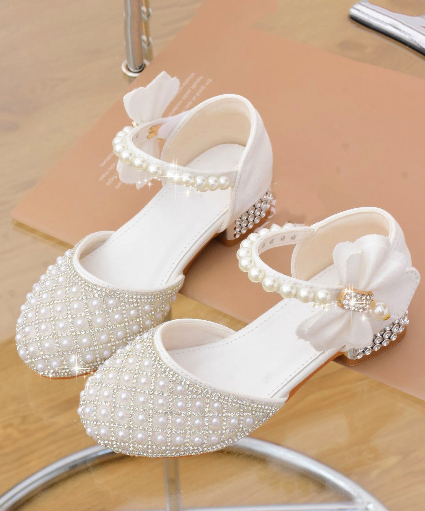 Sandals Zircon White Classy Strap Pearl Kids Buckle