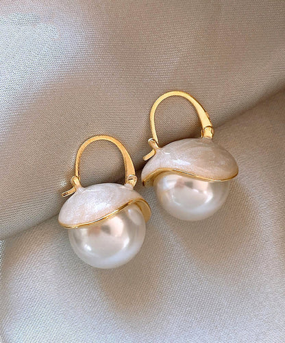 Classy White Sterling Silver Alloy Pearl Hoop Earrings WP021