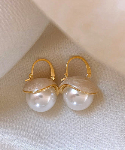 Classy White Sterling Silver Alloy Pearl Hoop Earrings WP021