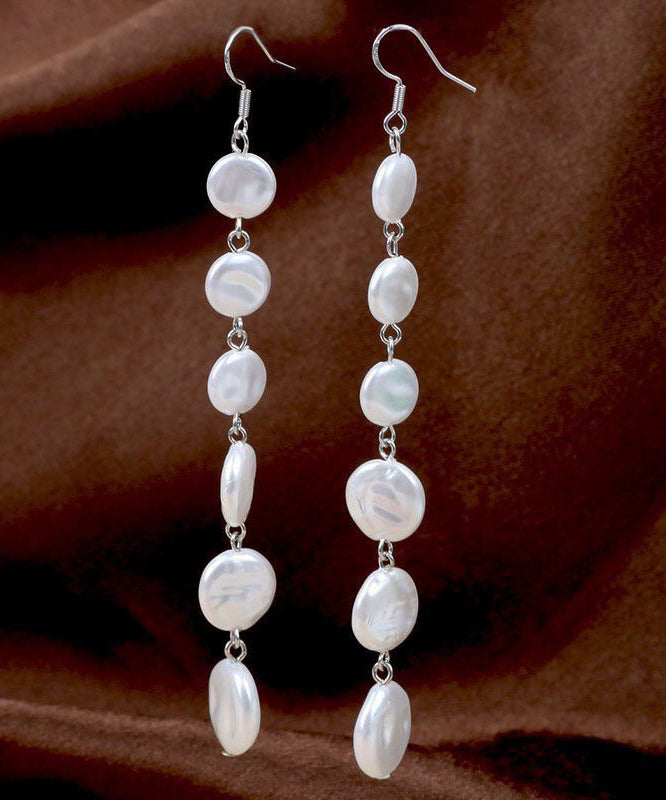 Classy White Sterling Silver Pearl Tassel Drop Earrings TX015