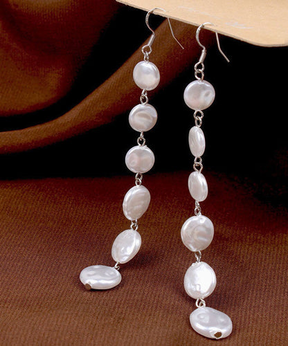 Classy White Sterling Silver Pearl Tassel Drop Earrings TX015