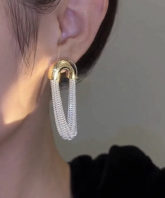 Classy White Sterling Silver Tassel Hoop Earrings QQ008