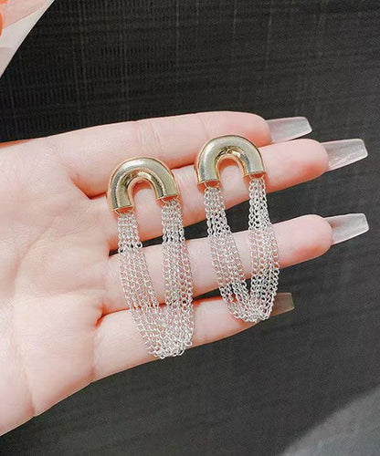 Classy White Sterling Silver Tassel Hoop Earrings QQ008