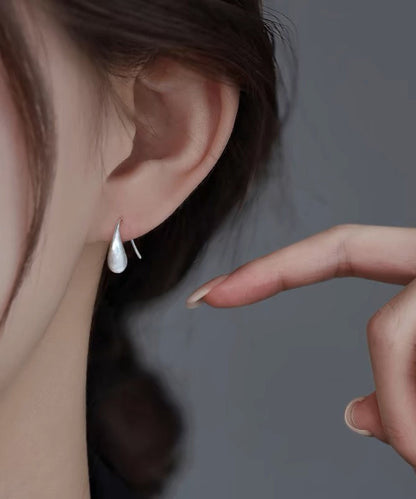 Water Hoop Classy Earrings White Silver Sterling Drop