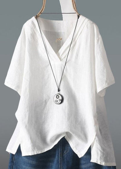 Side Classy Summer V Open Yellow Linen Neck Top Shirt