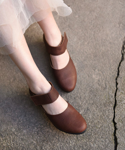 Coffee Heels Strap Buckle Splicing Sandals Leather Cowhide Wedge