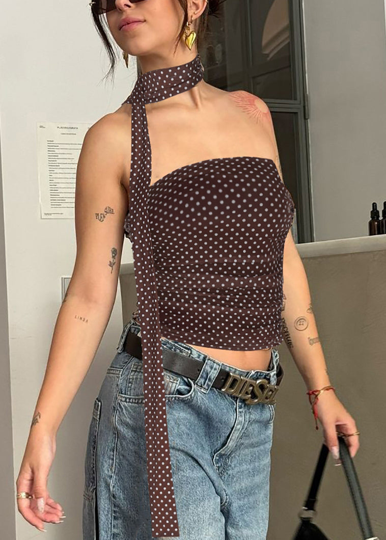 Strapless Cotton Dot Tank Coffee Sleeveless