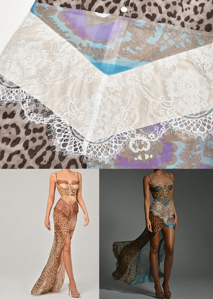 Spaghetti Coffee Open Lace Sleeveless Patchwork Chiffon Side