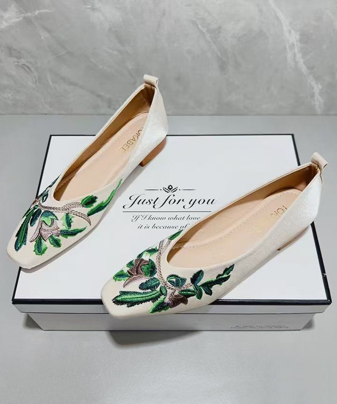 Embroidered Shoes Green Feet Comfortable Flat Light Splicing