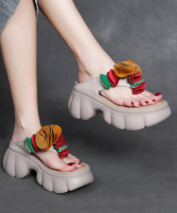 Flops Faux Black Splicing Comfortable Flip Platform Floral