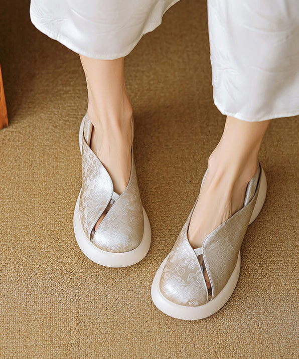 Comfy Hollow Leather Cowhide Chunky Out Splicing Green Sandals