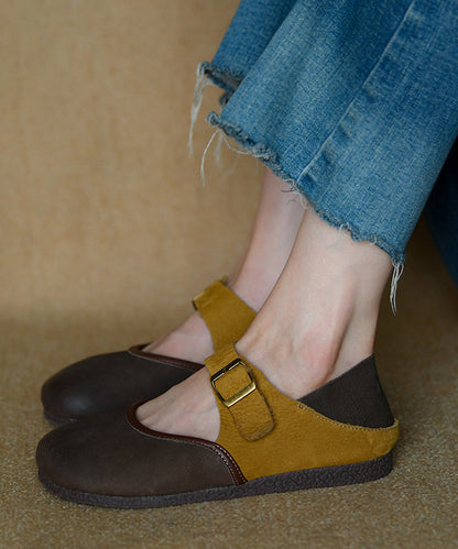 Leather Flat Shoes Colorblock Comfy Splicing Cowhide