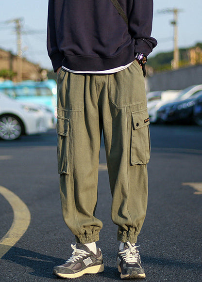 Green Fleece Warm Elastic Pants Waist Cool Men Beam Pockets Army