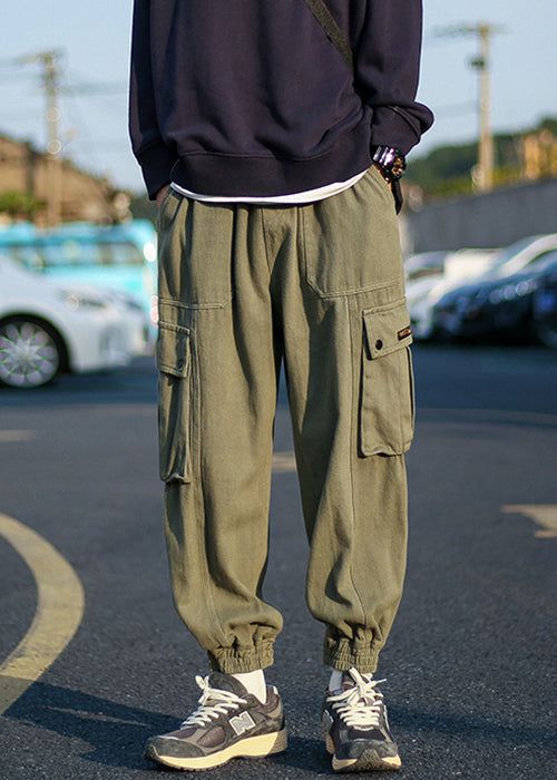 Green Fleece Warm Elastic Pants Waist Cool Men Beam Pockets Army