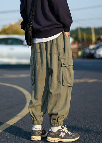 Green Fleece Warm Elastic Pants Waist Cool Men Beam Pockets Army