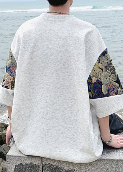 Neck O Shirts Embroideried T Cotton Black Men's Cool Summer