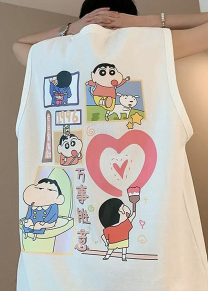 Tanks Men Cool Cotton Neck Black Summer Print Oversized O