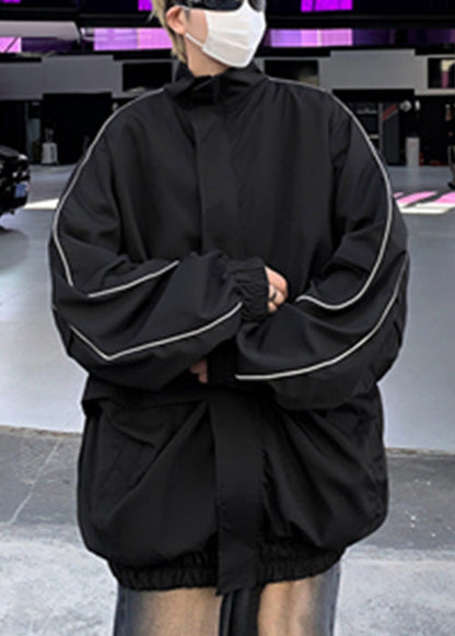 Zip Black Spring Mens Up Cotton Coats Pockets Cool